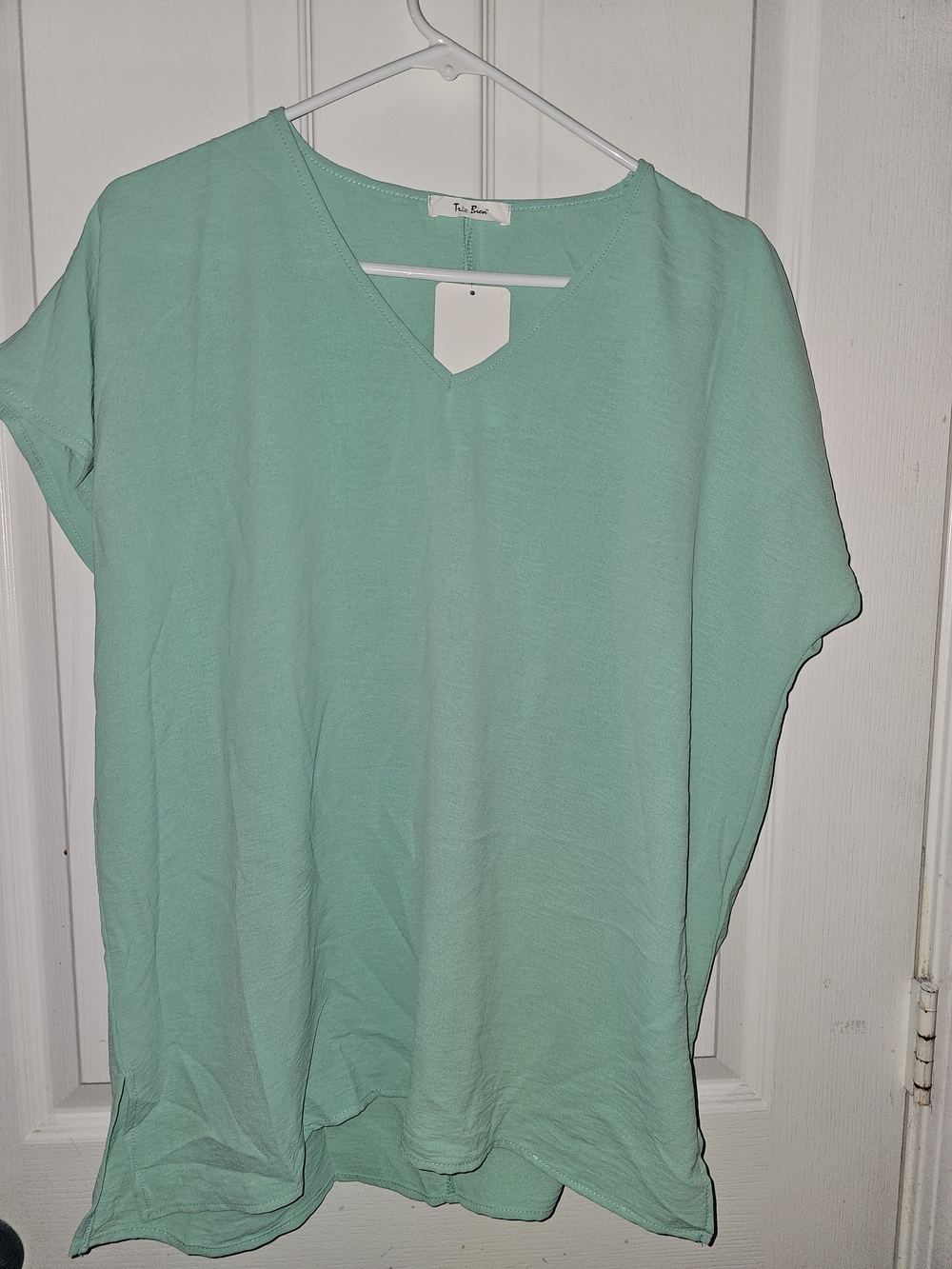 Tres Bien Mint V-Neck Short Sleeve Blouse